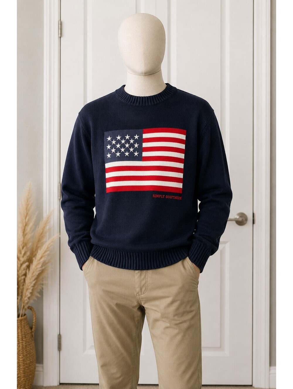 Simply Southern Men’s Navy Blue American Flag Sweater  Pullover 0202